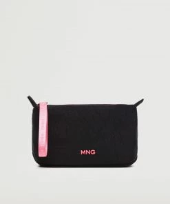 Mango Zipped Toiletry Bag With Logo Black
