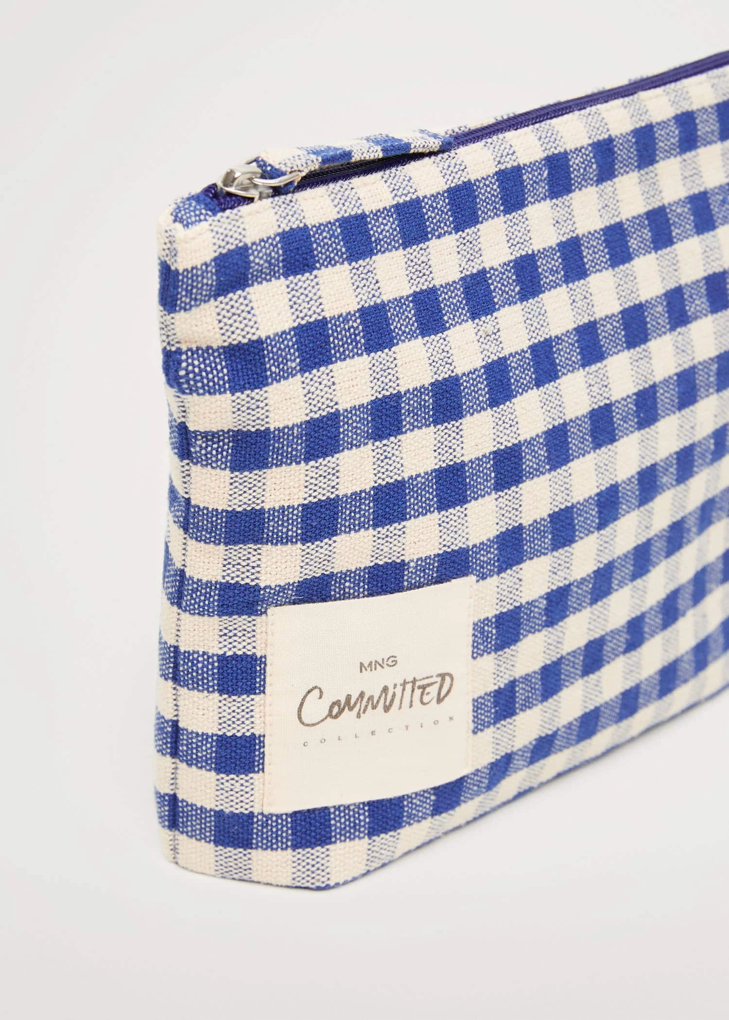 Mango Gingham Check Cosmetic Bag Blue 2 Mango Gingham Check Cosmetic Bag Blue - Image 2