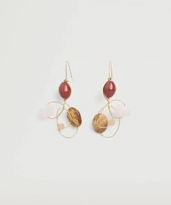Mango Stone Bead Earrings Gold