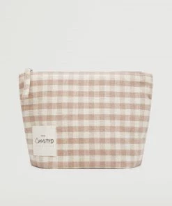 Mango Gingham Check Cosmetic Bag Beige