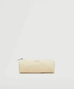 Mango Zipped Toiletry Bag With Logo Ecru