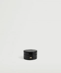 Mango Round Coconut-effect Jewellery Box Black
