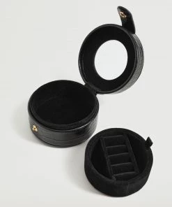 Mango Round Coconut-effect Jewellery Box Black -Mango Jewellery Wallets Belts For Women Sales unnamed file 1272