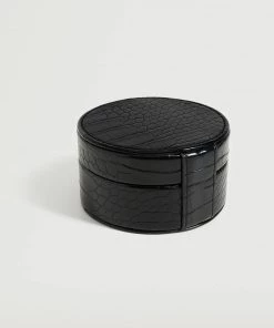 Mango Round Coconut-effect Jewellery Box Black -Mango Jewellery Wallets Belts For Women Sales unnamed file 1273