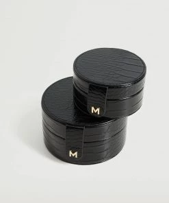 Mango Round Coconut-effect Jewellery Box Black -Mango Jewellery Wallets Belts For Women Sales unnamed file 1274