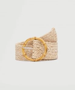 Mango Buckle Bamboo Belt Ecru