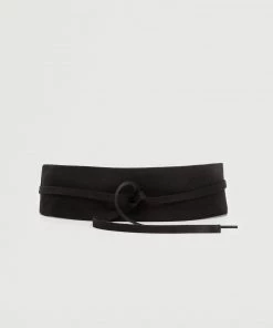 Mango Wide Suede Belt Black