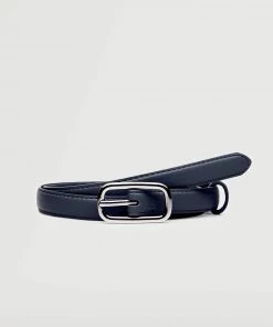 Mango Rectangular Buckle Belt Dark Navy