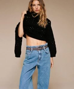 Mango Buckled Studded Belt Black