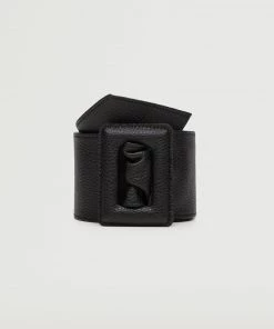 Mango Pebbled Leather Belt Black