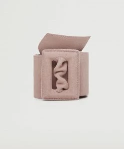 Mango Buckle Leather Belt Pastel Pink