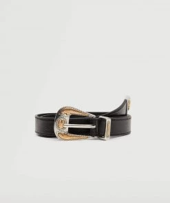 Mango Engraved Buckle Belt Black