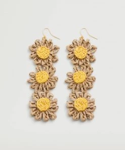 Mango Raffia Earrings Beige