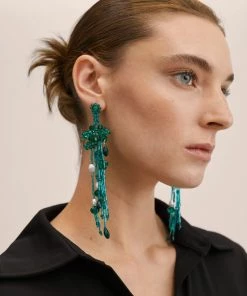 Mango Pendant Crystals Earrings Green