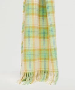 Mango Fringed Check Scarf Green