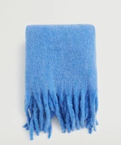 Mango Fringed Edge Wool-blend Scarf Blue -Mango Jewellery Wallets Belts For Women Sales unnamed file 2370