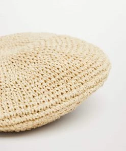 Mango Raffia Beret Ecru