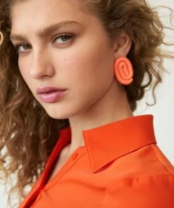 Mango Asymmetrical Clay Earrings Orange