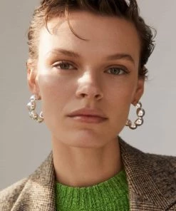 Mango Embossed Hoop Earrings Silver