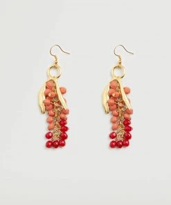 Mango Beaded Pendant Earrings Gold