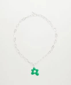 Mango Flower Link Necklace Silver