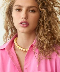 Mango Clay Bead Necklace Pastel Yellow