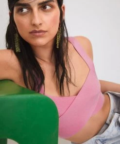 Mango Crystal Pendant Earrings Gold