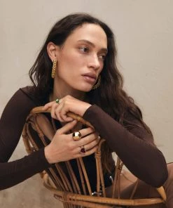 Mango Bead Loop Earrings Gold