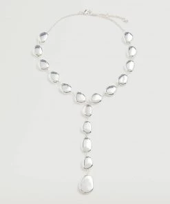 Mango Beaded Metal Pendant Necklace Silver