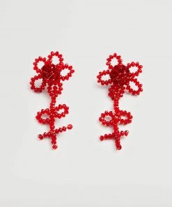 Mango Crystal Flower Earrings Red