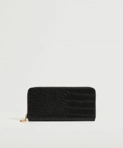 Mango Croc-effect Wallet Black