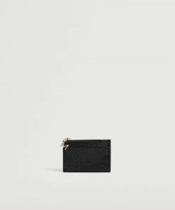 Mango Croc-effect Card Holder Black