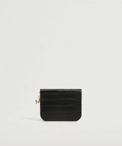 Mango Croc-effect Wallet Black